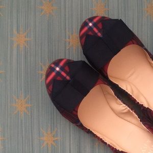Plaid Flats with Navy Bow
